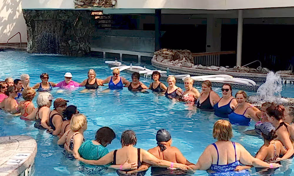 Group of women in aqua class.