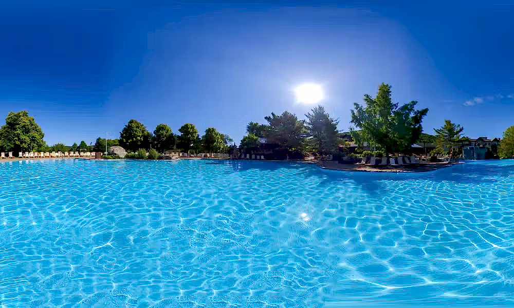 Sun shining on crystal clear Minerals Hotel pool