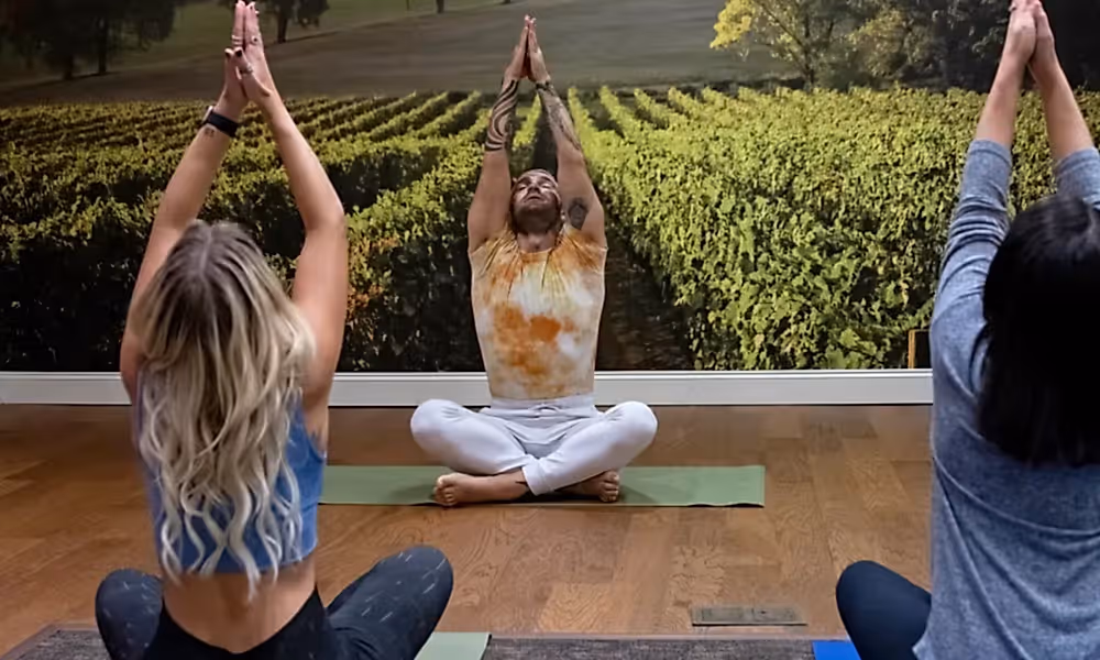 Yoga instructor leading a yoga class at Crystal Springs Resort