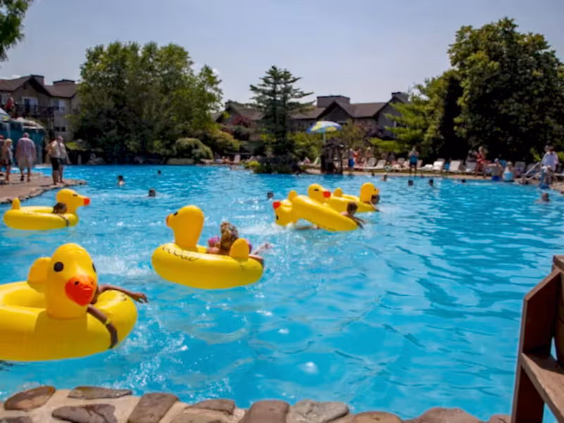 Duck boat races in Minerals Hotel pool. 